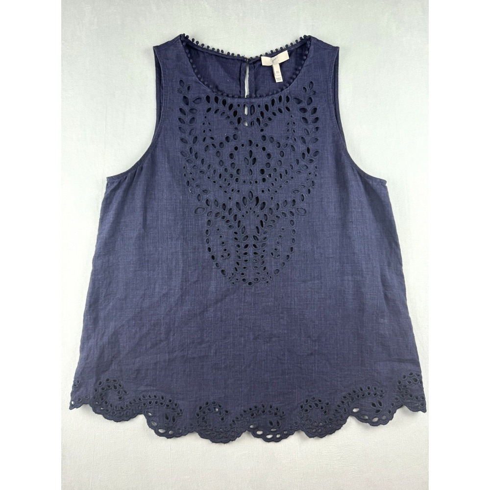 Joie Linen Eyelet Sleeveless Tank Top Women XS Blue Boho Festival Lagenlook